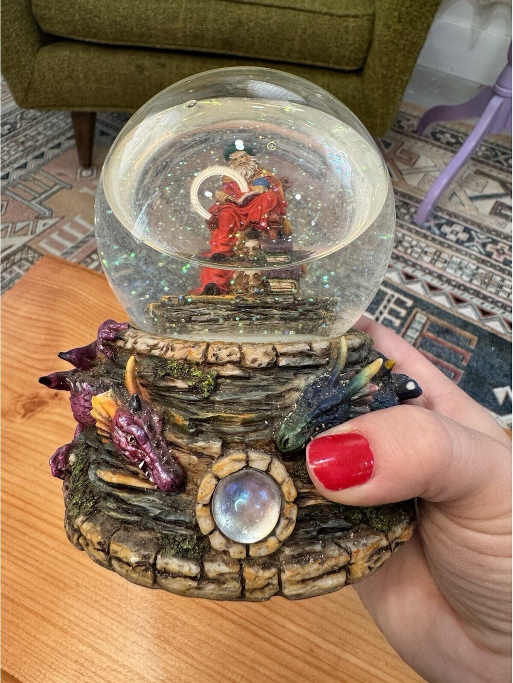 Magical wizard snow globe, dragons witchy Merlin Hogwarts Wow fantasy